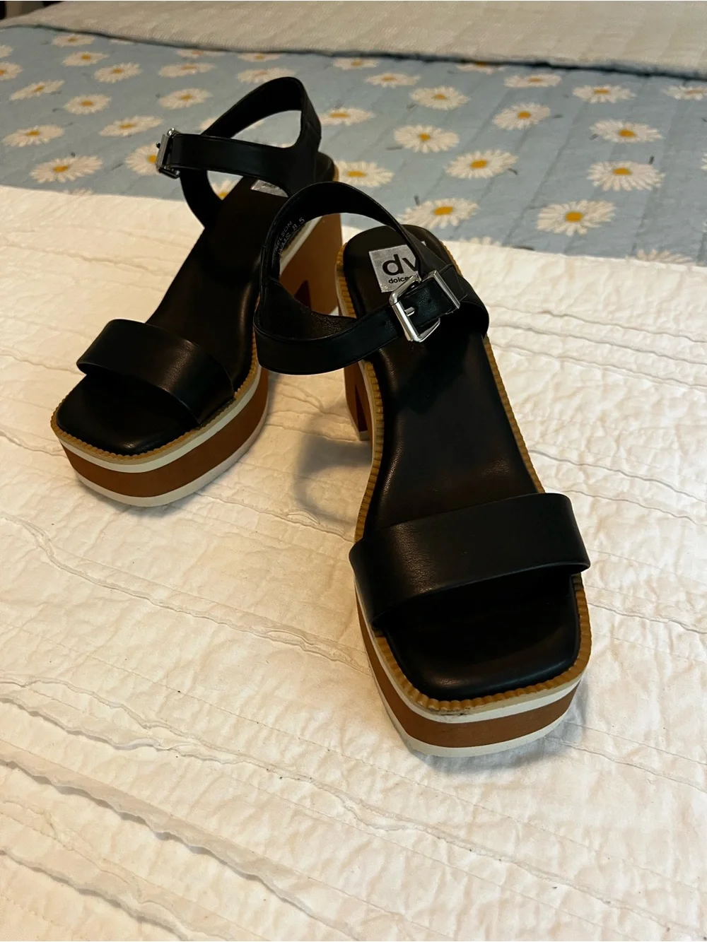 DV Dolce Vita Black Platform Block Heel Sandal with Ankle Strap size 8.5